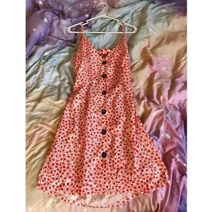 Vintage 90s Red & White Floral Button Down Dress